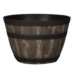 Whiskey Barrel Brown Resin Planter, 15.8in x 15.8in x 10.3in