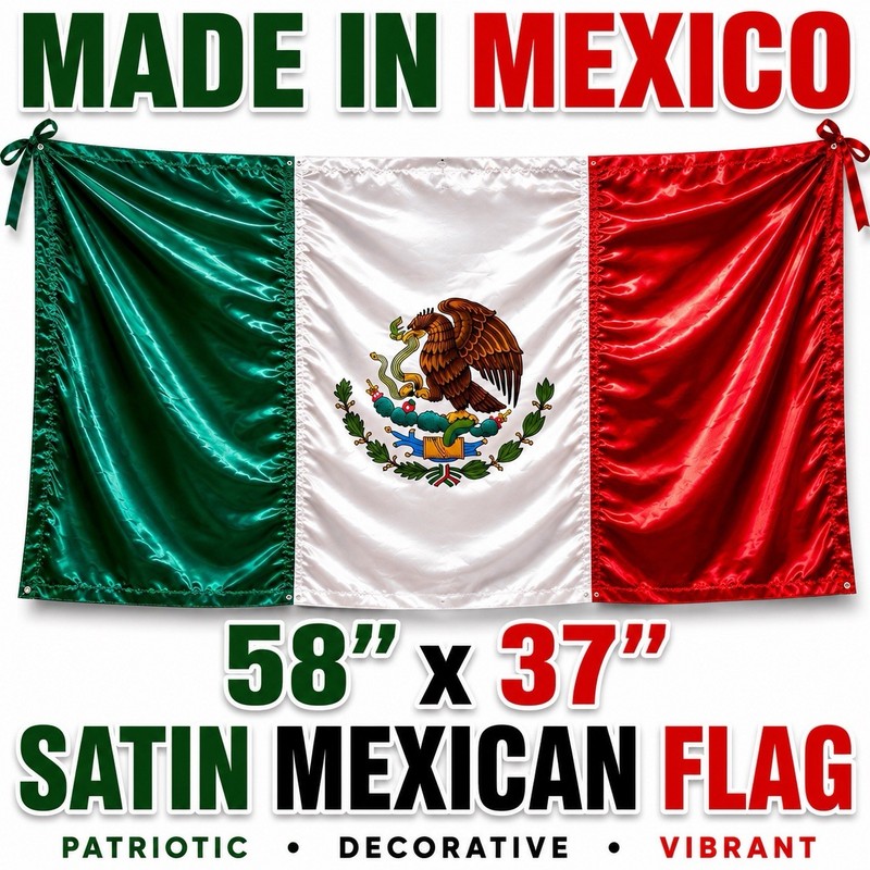 Large Mexico Satin Flag 58×37 Patriotic Mexican Banner Made In Mexico