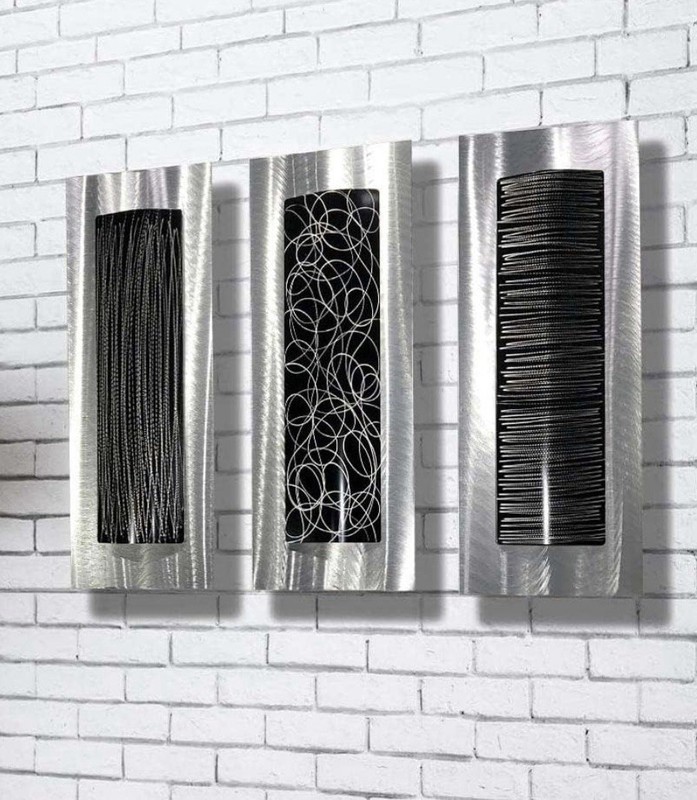 New Modern Contemporary Black Silver Abstract Metal Wall Art Jon Allen Signed