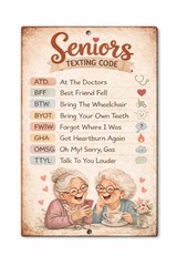 Senior Texting Code Funny Metal Tin Sign Grandma Best Friend Gift 8×12