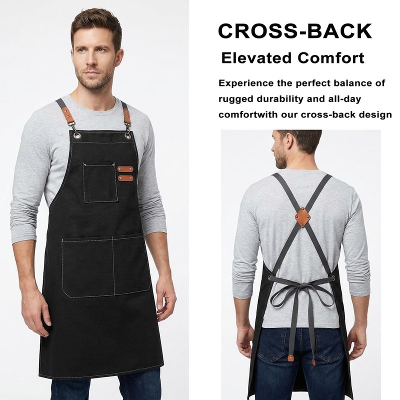Chef Apron for Women Men with Large Pockets, Cotton Canvas Cross Back Waterpr... gallery