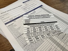 10 Pack – Annual Vehicle Inspection Sticker Trucks Trailers Semi & 10 Forms