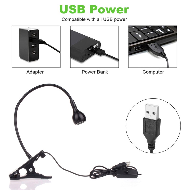 USB Reading Night Light Flexible LED Book Lamp Laptop Computer Clip-on Bed Desk