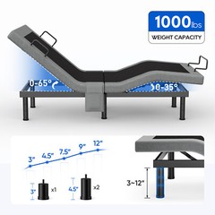 Upgraded Adjustable Bed FrameBase With Massage Backlit Remote Twin XL Split King