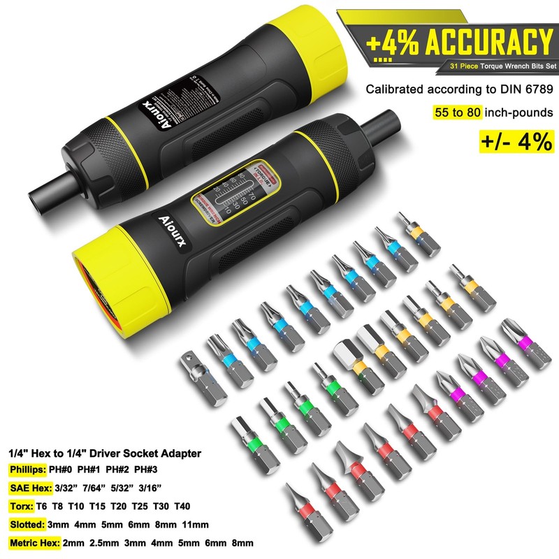 Torque Screwdriver Set, 10-80 Inch Pounds lbs, 31 Piece 1/4" Drive Torque Scr gallery