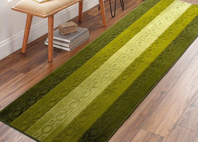 Non Skid, Machine Washable, Hallway, Kitchen Runner Rug, Custom Length, Green