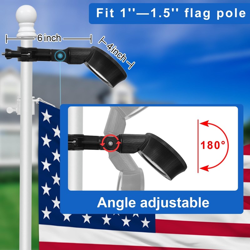 Solar Flag Pole Light, Bright White 6000k Flagpole Light Upgrade Solar Powere... gallery
