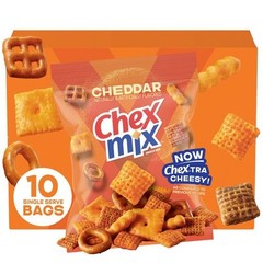 Chex Mix Cheddar Snack Mix, Multipack, Single Serve Snack Bags, 10 Count, 17.5 o