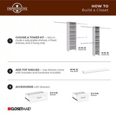 Impressions 48.97-112.97 In. W White Adjustable 8-Shelf Wood Closet System