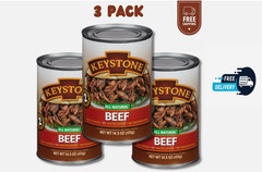 Keystone Meats All Natural Beef 3 Cans | Fully Cooked 14.5 oz Canned Meat Bulk
