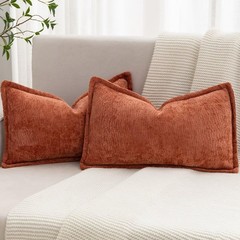 Burnt Orange Fall Decorative Throw Pillow Covers 12×20 Inch Set of 2 Chenille