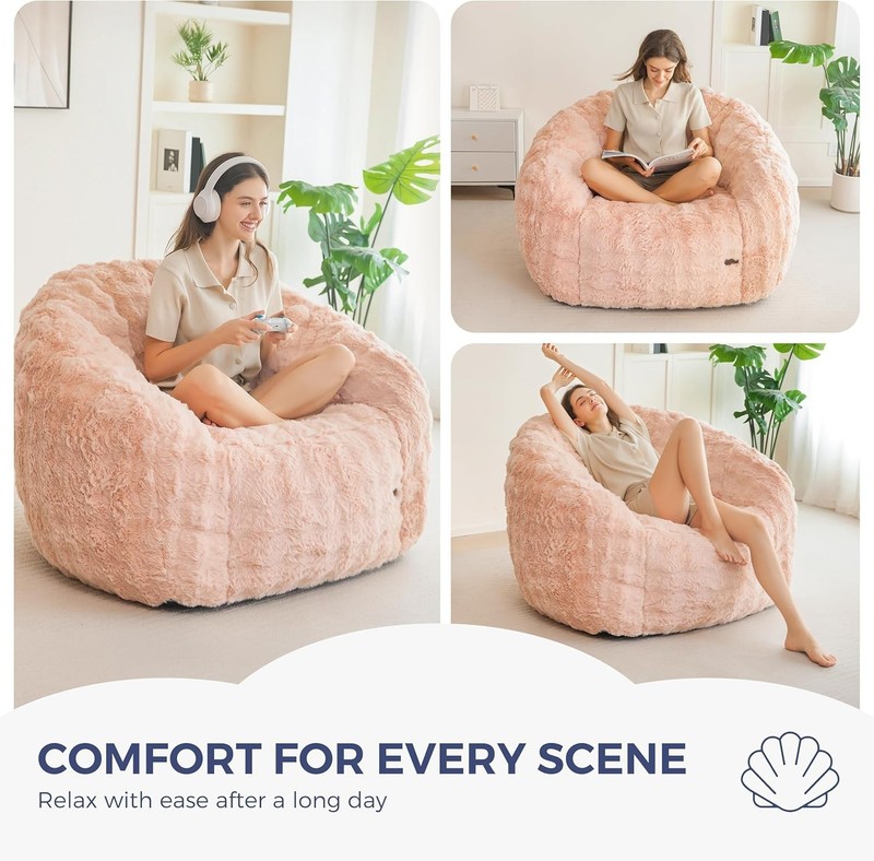 Giant Bean Bag Chair for Adults, Stuffed Shell-Shaped Large Bean Bag Couch, Pink gallery