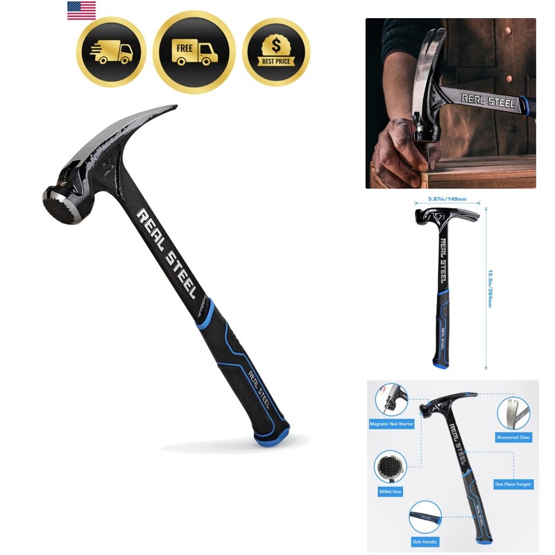 21 Oz One Piece Forged Milled Face Framing Hammer with Rip Claw 0517, Black