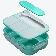 Bento Box Adult Lunch Box, 4 Compartments Lunchable Food Container with Utensils