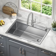 Delta Emery 33″ Workstation Sink, Single Bowl w/ Ledge+Kit-Certified Refurbished