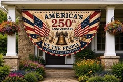 USA 250th Anniversary Patriotic Bunting Banner, America Semicircle Fence Flag