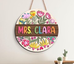 Custom 3D Teacher Door Hanger, Floral Name Sign, Back to School Gift