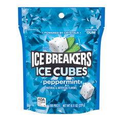 Ice Breakers Ice Cubes Peppermint Flavored Sugar Free Chewing Gum, Pouch 8.11 oz
