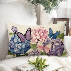 Spring Summer Lumbar Decorative 20″ x 12″ (Pack of 1) Hydrangea Butterfly