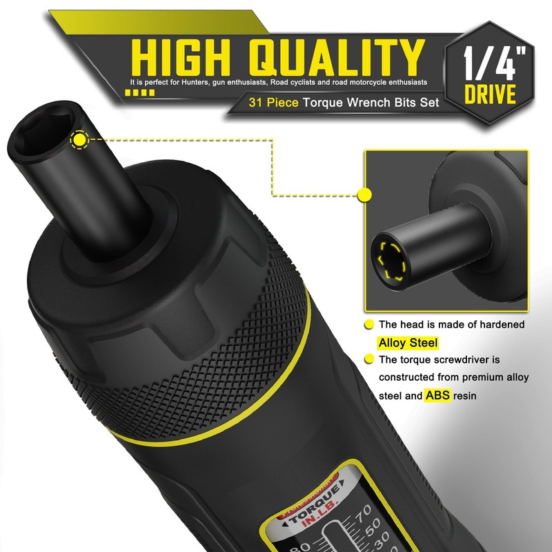 Torque Screwdriver Set, 10-80 Inch Pounds lbs, 31 Piece 1/4" Drive Torque Scr gallery