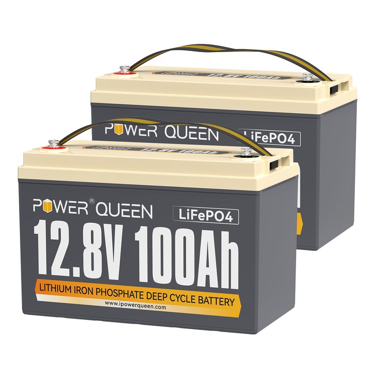 Power Queen 2 Pack 12V 100Ah LiFePO4 Deep Cycle Lithium Battery BMS for Solar RV