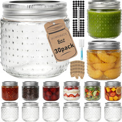 Cyclemore 8Oz Mason Jars, 30 Pack Dual Dot Jar with Silver Separable Lids