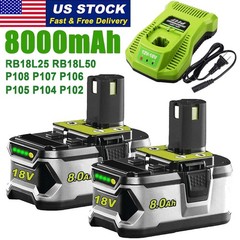 1-9X 8.0AH For RYOBI For One & Plus High Capacity 8.0Ah Li-Ion Battery P108..