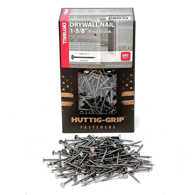 Huttig Grip 1-5/8 in Drywall Nail HGN158RSDWN5 Ring Shank Bright 5 lb 1300 Nails