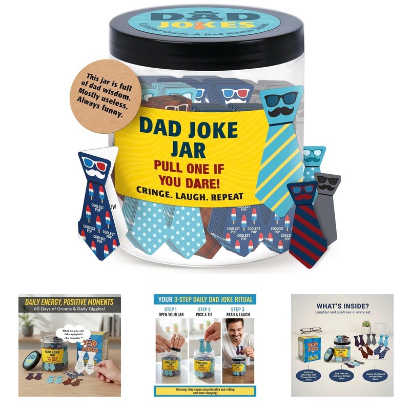 Dad Jokes Cards Jar 60 Humor Gift Set for Fathers Day Birthday Husband Son