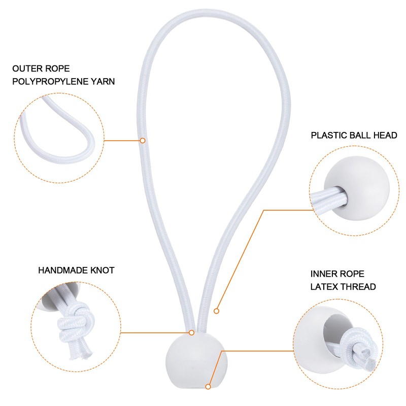 50Pcs Ball Bungee Cords 6" Heavy Duty Bungee Cord Balls for Tent Holding White gallery