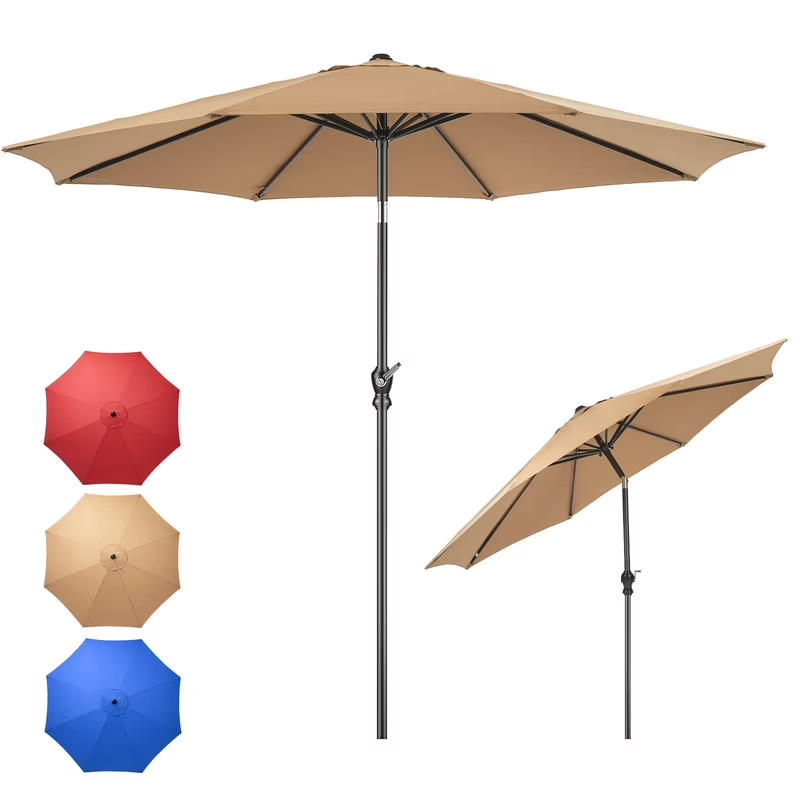 9FT Outdoor Patio Umbrella Market Table Polyester Fabric Canopy with Push Button