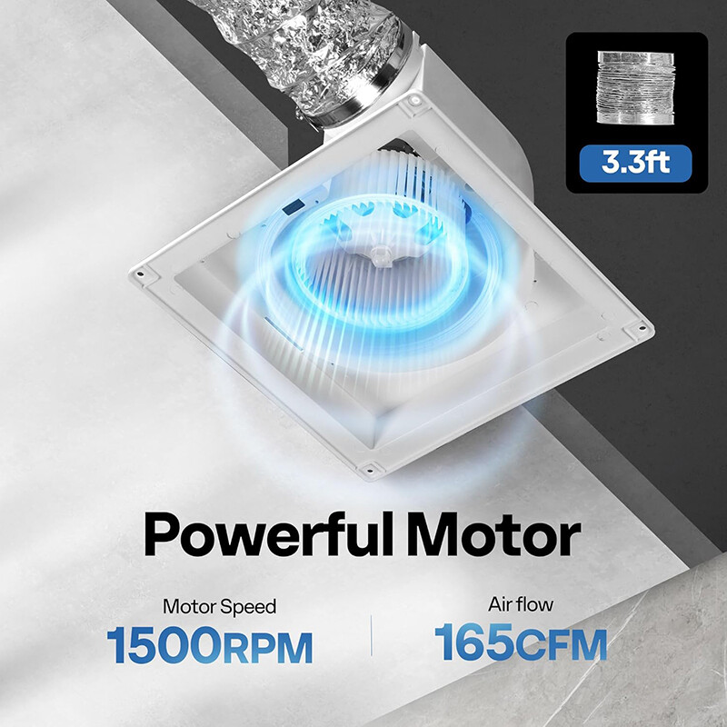 2set Bathroom Exhaust Fan 165 CFM with 6500K LED Light & Duct Hose 1.5 Sones Fan gallery