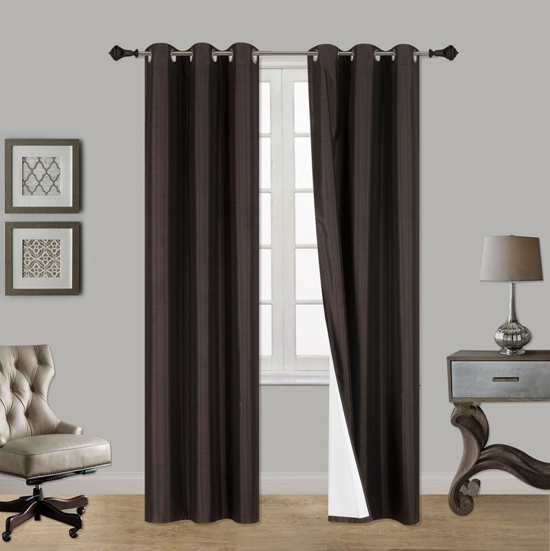 2 PANELS SILK BLACKOUT THERMAL GROMMET FOAM LINED WINDOW CURTAIN DRAPE NOA