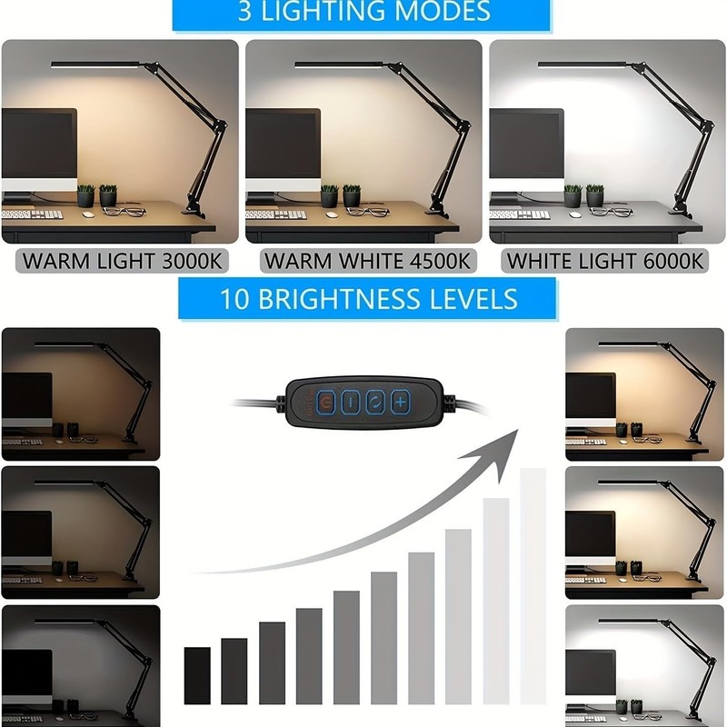 LED Desk Lamp Adjustable Swing Arm Lamp with Clamp Eye-Caring Reading Desk Light gallery