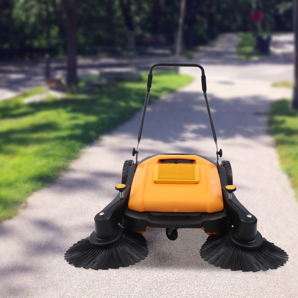 41 in Hand Push Sweeper Broom Walk-Behind Pavement Mall Floor Sweeping Tool 55L