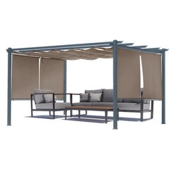 Aoodor 10×13 ft Outdoor Aluminum Pergola w/ Retractable Canopy Shade Side, Brown