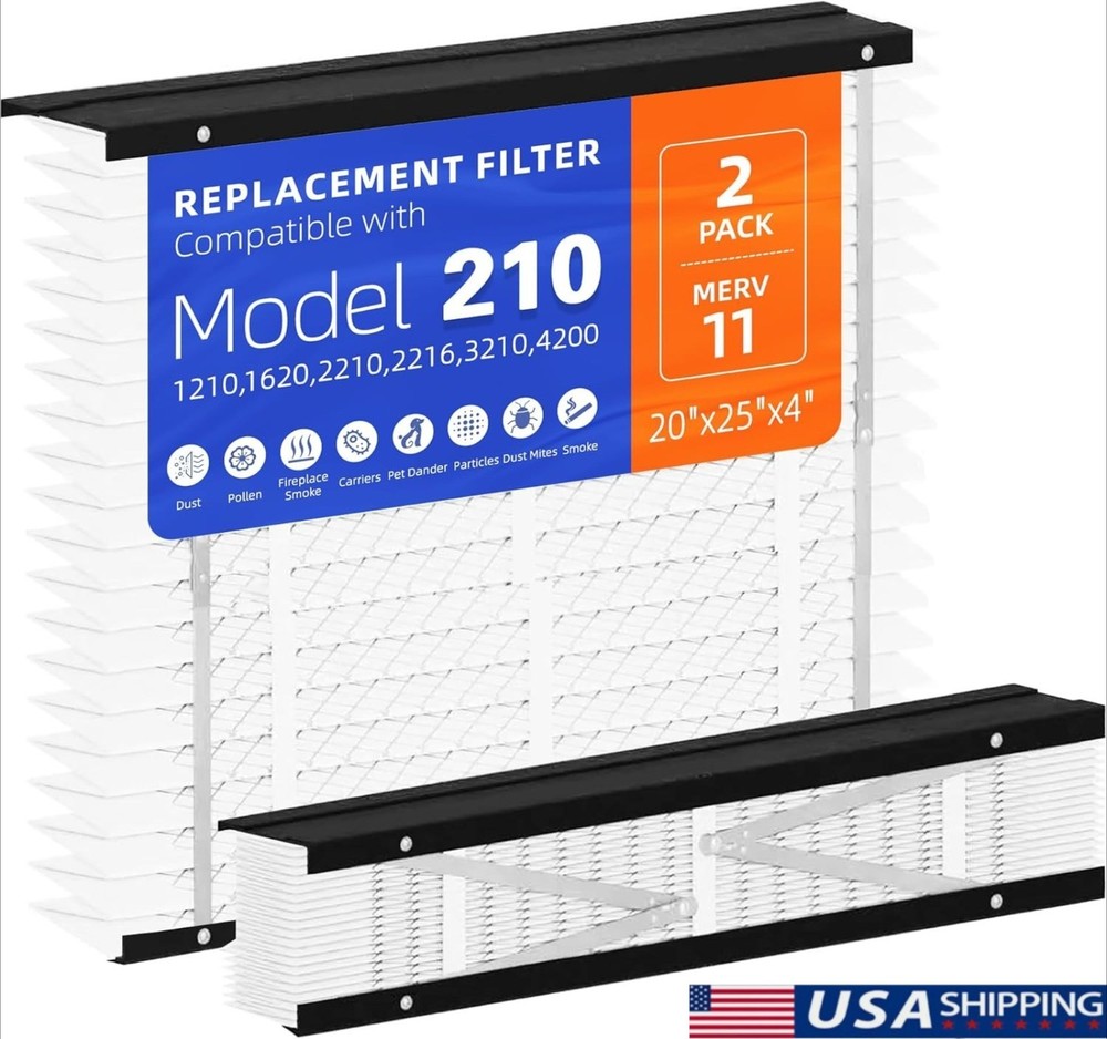 2Pack 210 Filter for MERV 11 Air Filter Whole House Purifiers Replace 25x20x4in