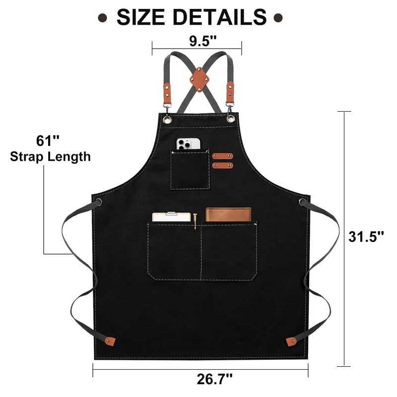 Chef Apron for Women Men with Large Pockets, Cotton Canvas Cross Back Waterpr... gallery