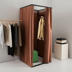 Portable Freestanding Changing Room Iron Frame Linen Fleece Curtain 80% Blackout