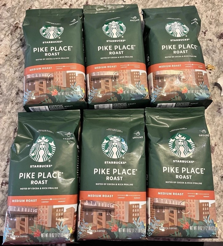 6 Bag PIKE place Starbucks Ground 18oz Bags Coffee Medium Roast Lot 6.72 LB LOT