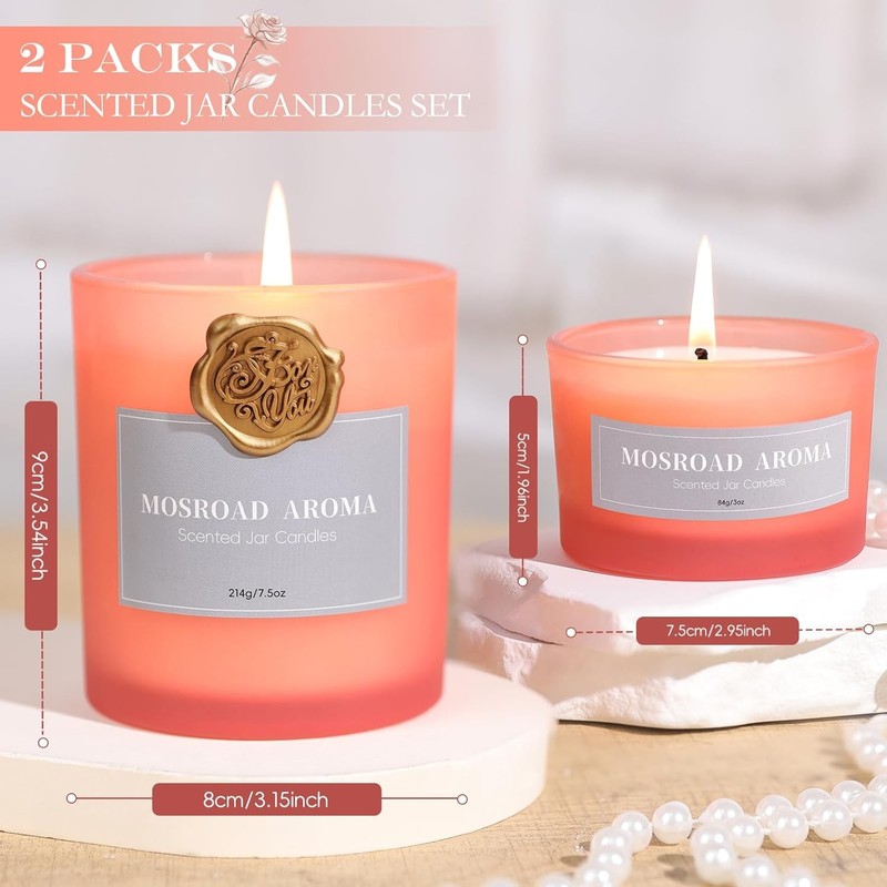 MOSROD Luxury Rose & Agarwood Scented Candles Gift Set, 2 Packs, Natural Soy Rom gallery