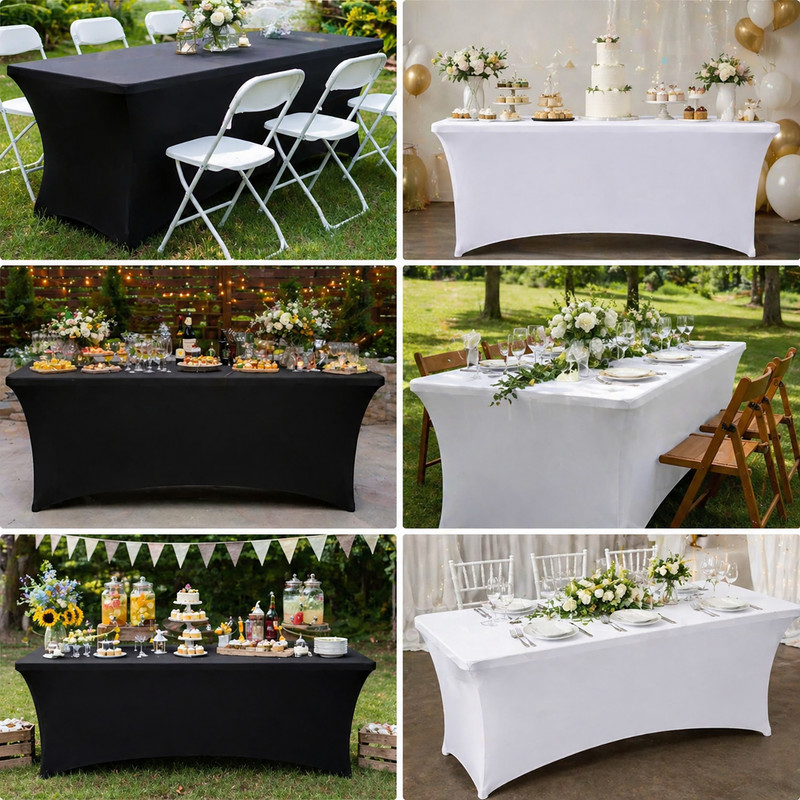 Black/White Spandex 6ft Stretch Fitted Tablecloth Table Cover Wedding party gallery