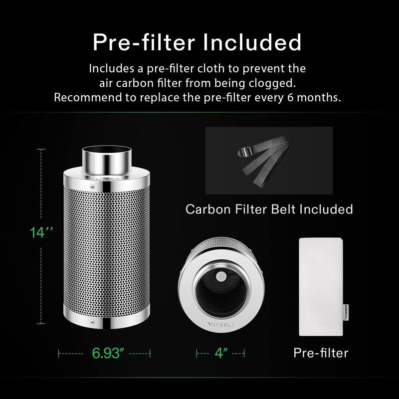 Air Carbon Filter 4″, Australian Charcoal, Odor Control, Hydroponics, Grow Tent