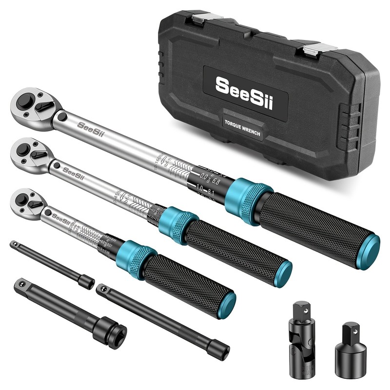 8PCS Torque Wrench Set 1/4 & 3/8 & 1/2-Inch ±3% Accuracy Click Torque Wrenches