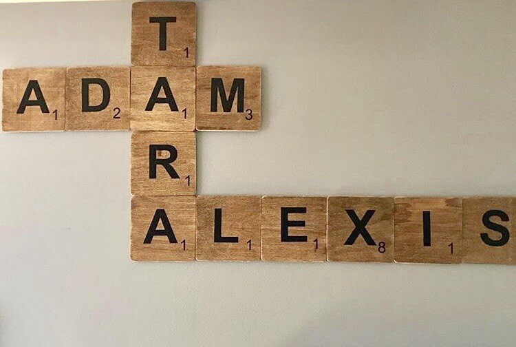 PERSONALIZED HAND CUT LARGE WALL ART SCRABBLE TILES – FINISHED WOOD 4in x 4in