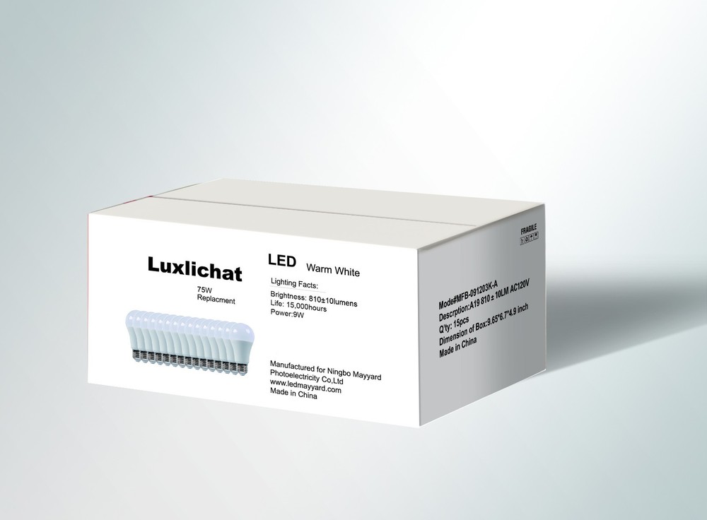 Luxlichat Dimmable 75W Equivalent A19 LED Light Bulb Warm White (3000K)-15 PACK