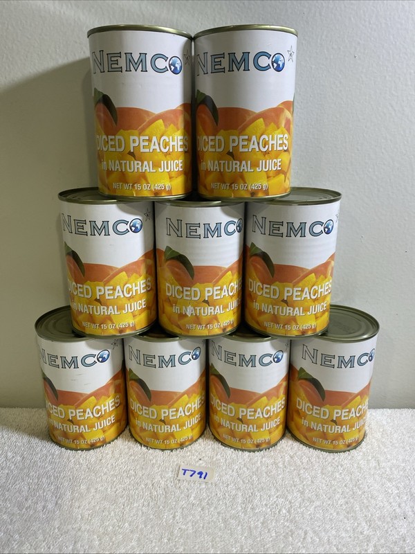 LOT of 9 Nemco Diced Peaches Natural Juice, 15oz EA , 07/09/2028. ( T791)