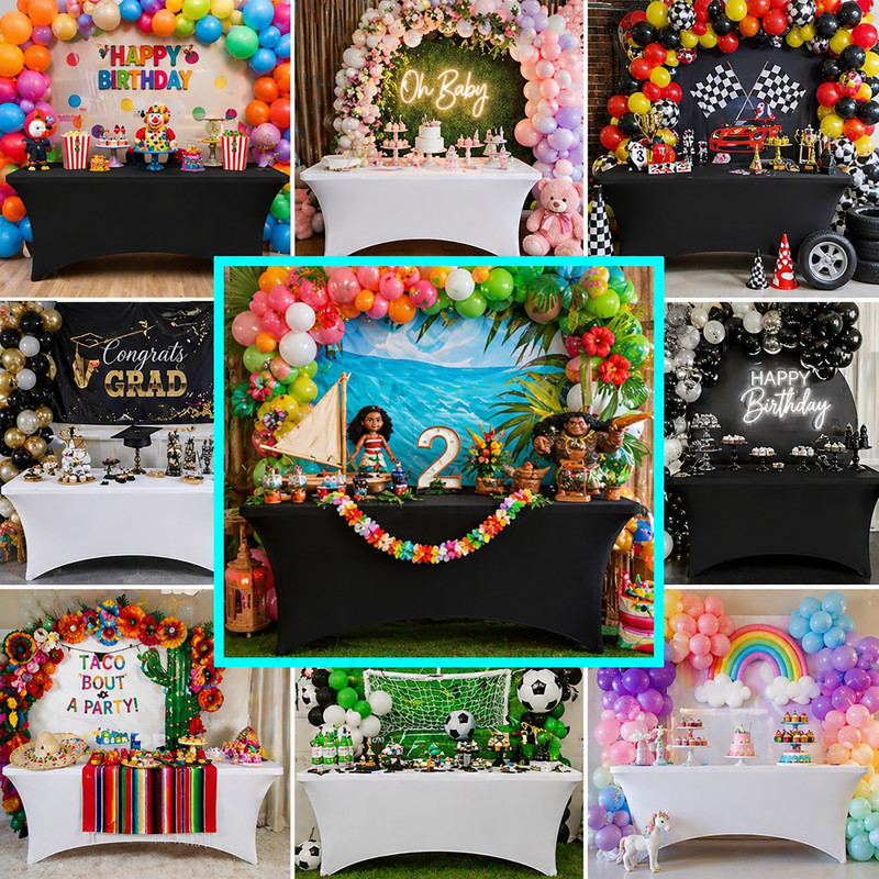 Black/White Spandex 6ft Stretch Fitted Tablecloth Table Cover Wedding party gallery