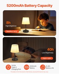 VEVOR Cordless Table Lamp Rechargeable Battery Small Desk Lamp Fabric Shade