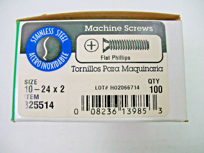 10 - 24 x 2 in SS Flat Head Phillips Machine Screws Box of 100 - Hillman 825514